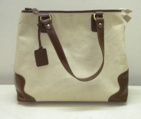 CANVAS LEATHER SHOPPING BAG (cream)